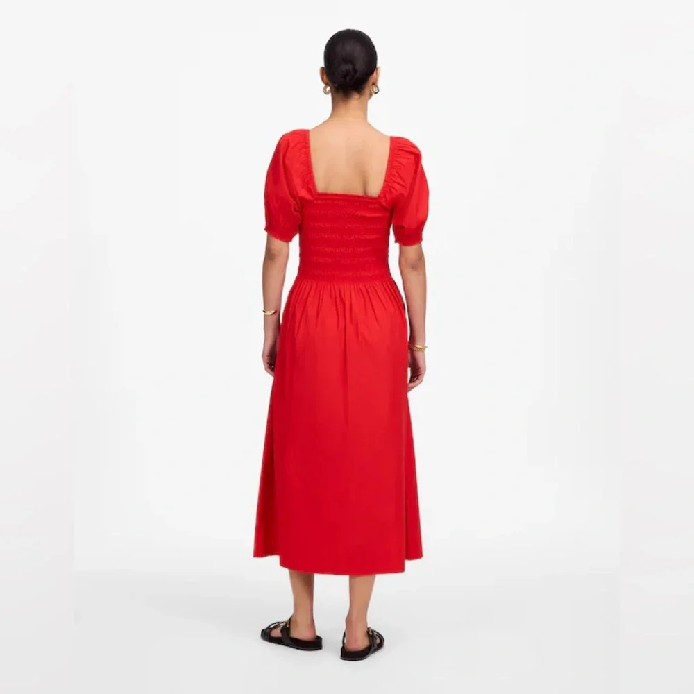 Madewell Smocked Puff Sleeve Midi Dress in Poplin NWT Size XS
